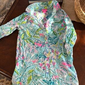 Lilly Pultzier Giral Tropical Floral Button-Up Shirt/coverup